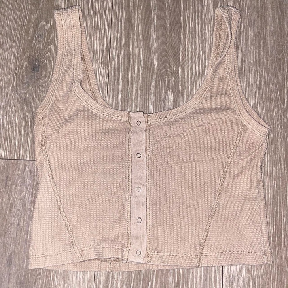 Beige Button-Down Women's Top
